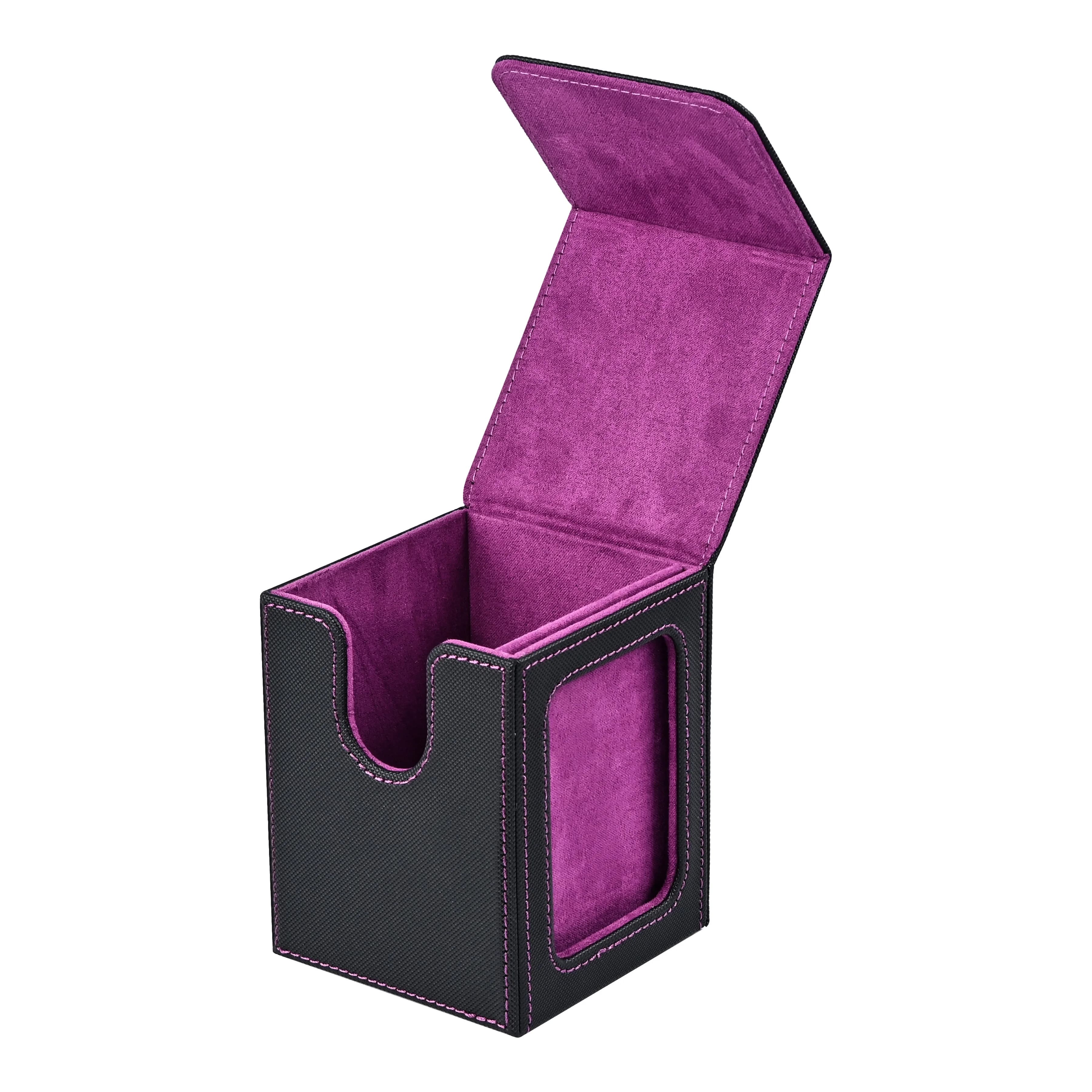 Card Deck box with Display Window, Trading Card Storage Box, Can Hold 120 + Single sleeved Cards, Magnetic PU leather box