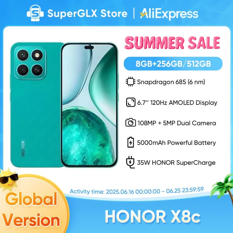 Global Version HONOR X8c Smartphone Snapdragon 685 6.7'' AMOLED 120Hz Display 5000mAh Battery 108MP Main Camera 35W SuperCharge