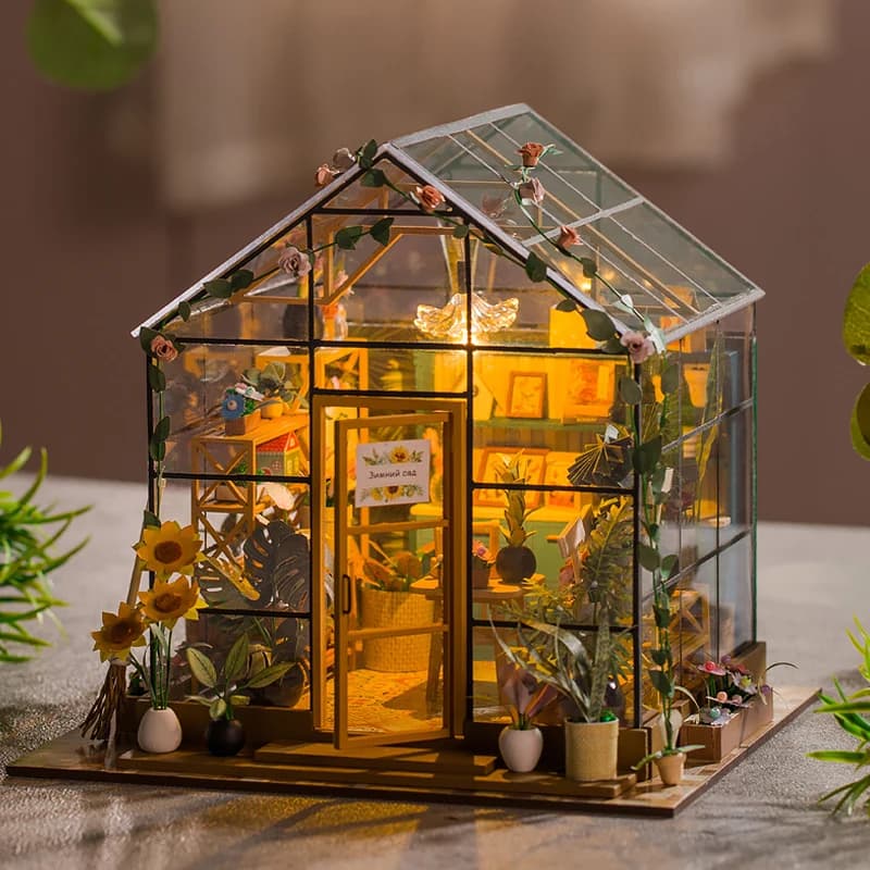 Wooden Miniature Dollhouse with LED Light Creative DIY Flower House Handmade 3D Puzzle Assembly Building Model Toys Doll Houses