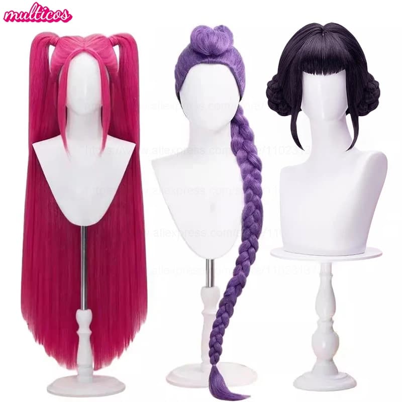 High Quality Rumi Mira Zoey Cosplay Wig KPOP Demon Hunters Cosplay KPOP Huntrix Heat Resistant Synthetic Hair Anime Wigs +WigCap
