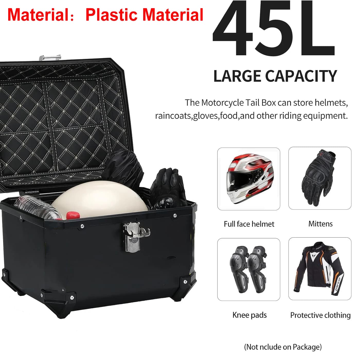 45L 57L Universal plastics Motorcycle Tail Box Top Case Lockable Luggage Top Helmet Waterproof Shock Absorption Storage Carrier