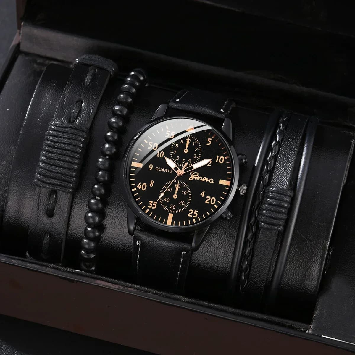 4/2/1pcs Men Sports Watches Set Man Business Quartz Wristwatch Luxury Brown Leather Bracelet Men Casual Clock Watch(no Box)