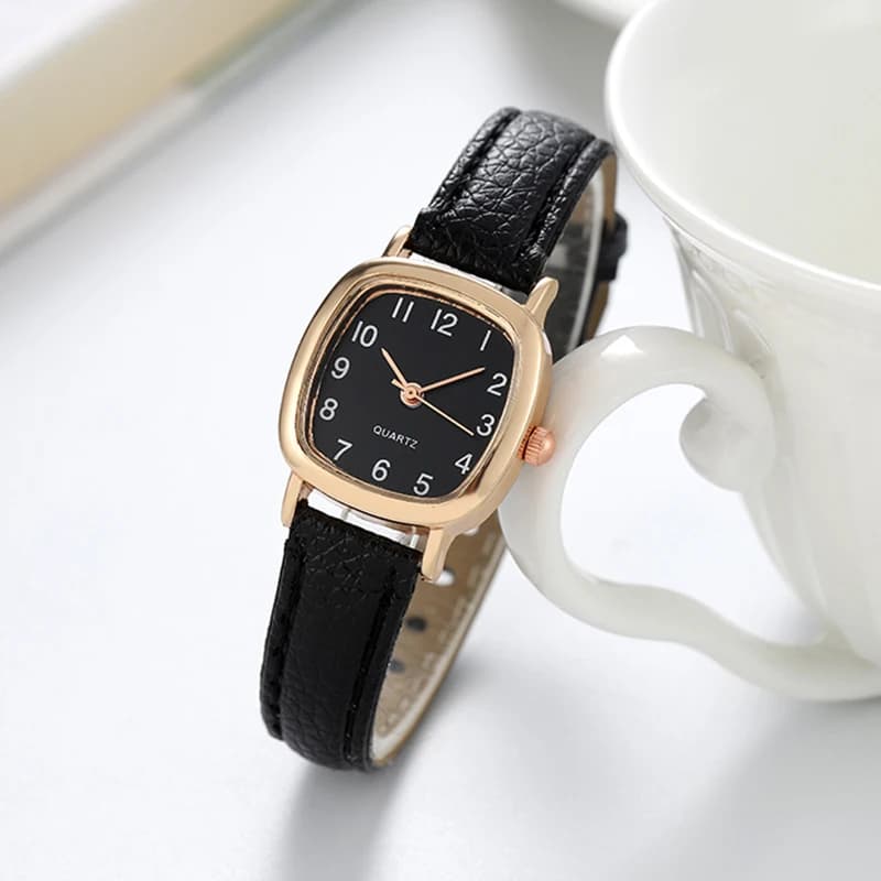 Women's Watch Fashion Square Small Arabic Quartz Watches Leather Band Wristwatches