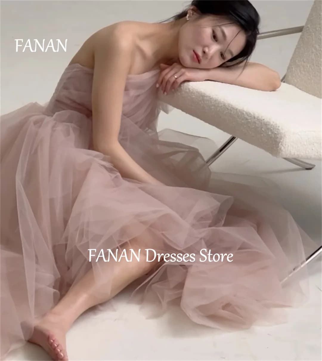 FANAN One-Shoulder A-Line Evening Party Dresses Korea Pink CustomizedTulle Wedding Women Gowns Event Prom Gowns Customized