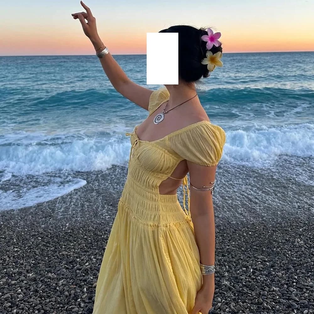 Lace Up Back A-Line Square Neck Temperament and High Quality Evening Dresses Custom Size Off the Shoulder Chiffon Short Sleeves