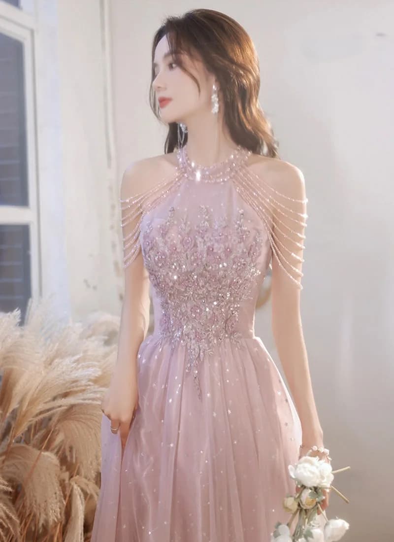 Luxury High Quality Pink Evening Dress 2025 For Prom Summer Autumn Temperament Socialite Senior Party Dress For Women