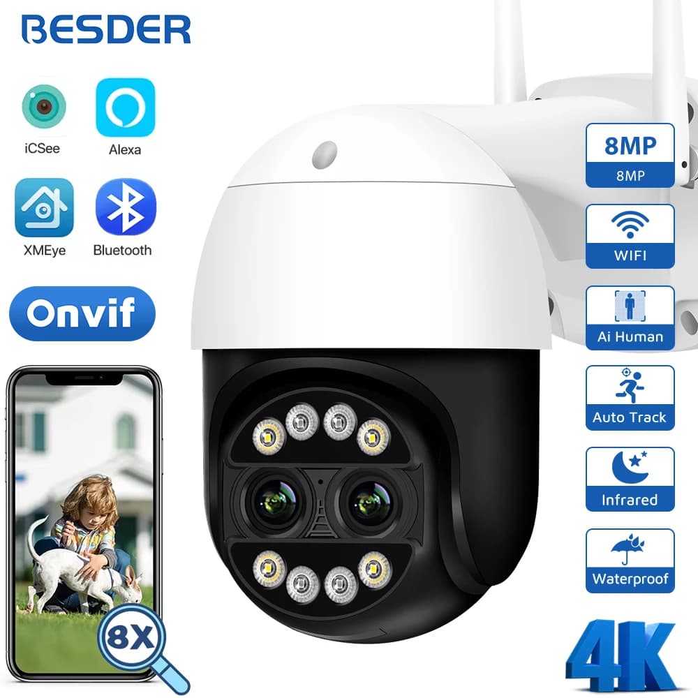 4K 8MP PTZ WiFi Camera 8X Digital Zoom AI Person/Animal/Vehicle Detection Outdoor CCTV Survalance Cameras 4MP Security IP Camera