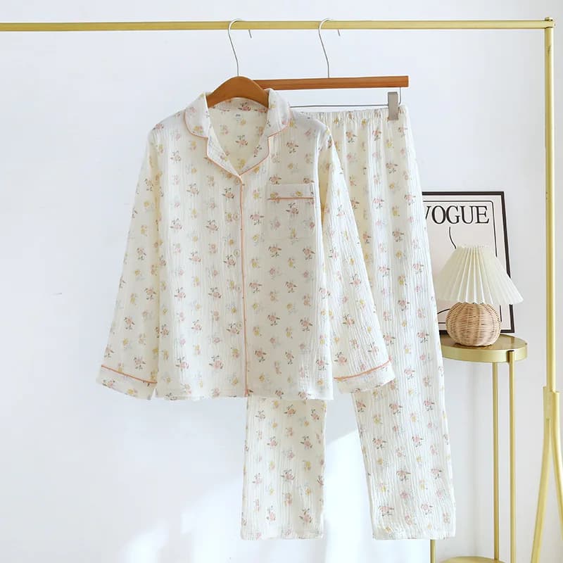 Cotton Two Piece Pajamas Sets Sleepwear Soft Loungewear Pajama Women 2 Piece Pijama Homewear Pant Set Warm Sleepwear For Winter