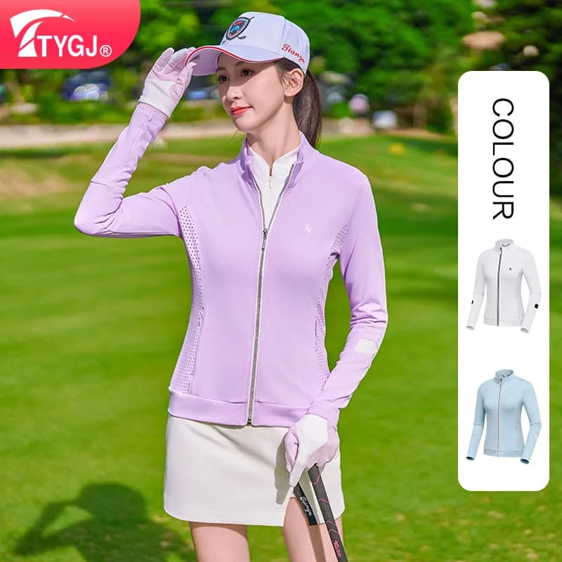 TTYGJ golf sports jacket slim fit long sleeved slimming new top stand up collar thin lightweight zipper shirt