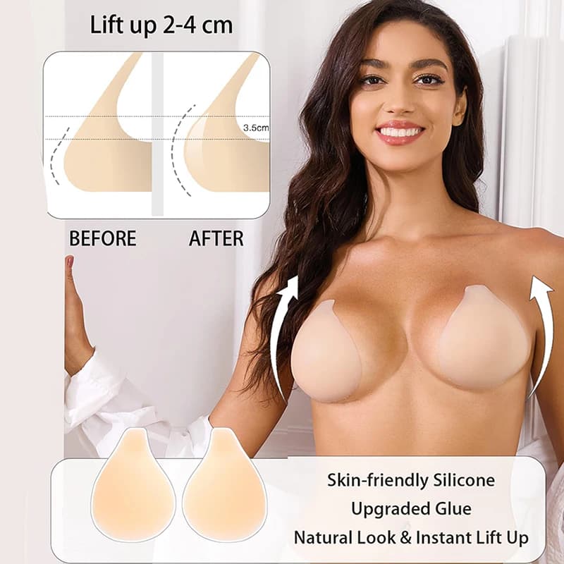 Kave 2025 Sticky Bra Silicone Adhesive Bra for Women Invisible Bras for Backless Strapless Dress Nippless Covers Push Up Bra