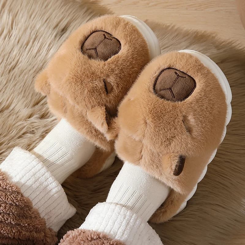 Cute Capybara Cotton Slippers Women Autumn Winter Indoor Soft Sole Warm Fur Slides Woman Comfort Non Slip Home Slippers Female