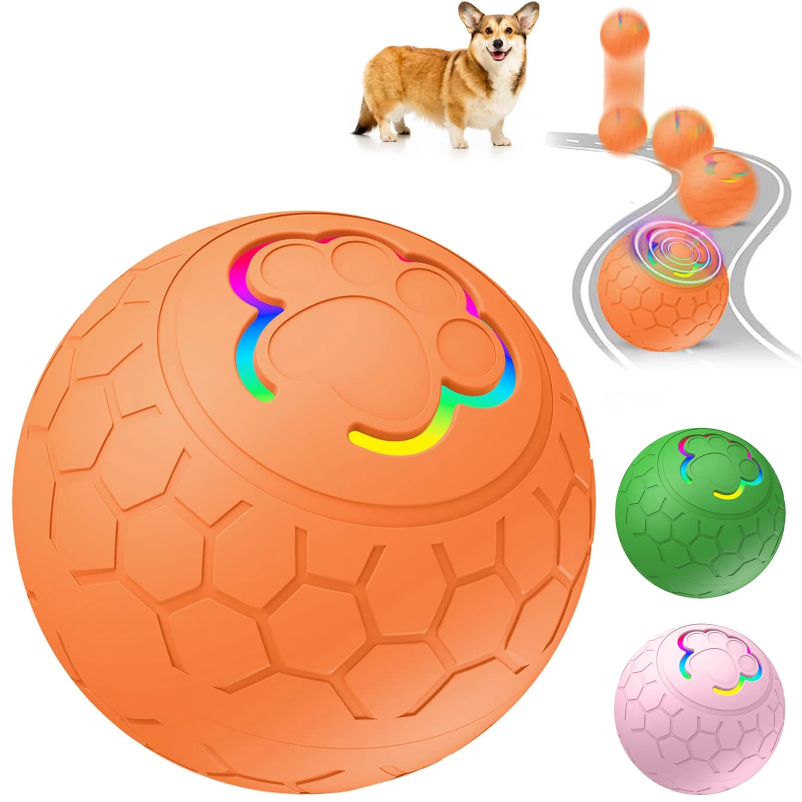 Active Roling Ball for Dogs - 2.2" Sturdy Motion Actived Interactive Dog Ball for Puppy/Small/Medium Dogs, USB Rechargeable Ball