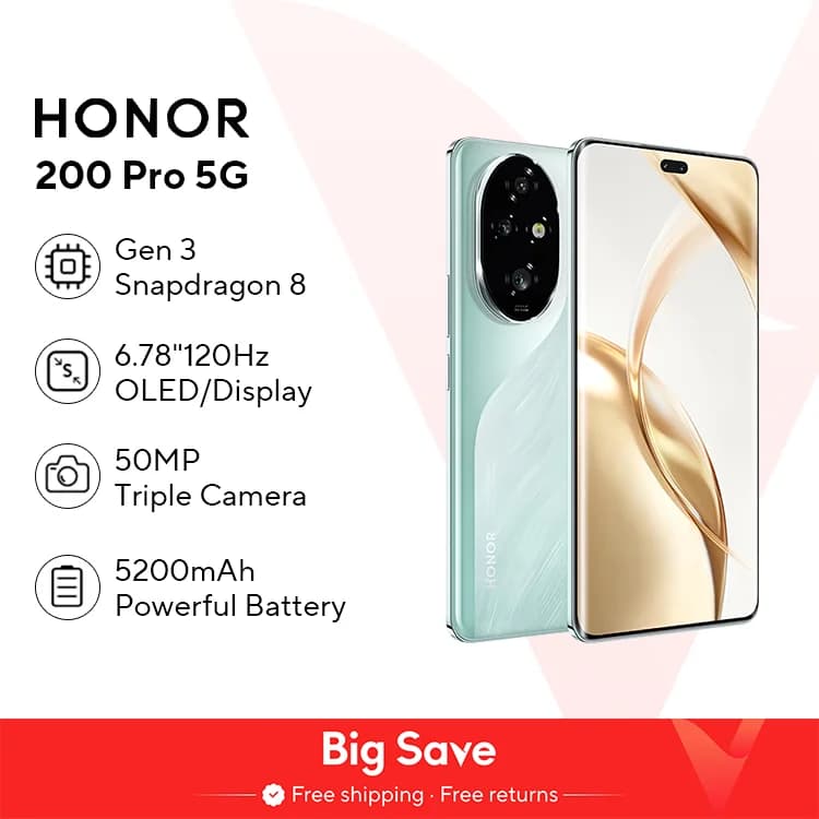2024 Global Version HONOR 200 Pro Snapdragon 8s Gen 3 5G Smartphone 6.78'' 120Hz AMOLED Display Support HONOR 100W SuperCharge