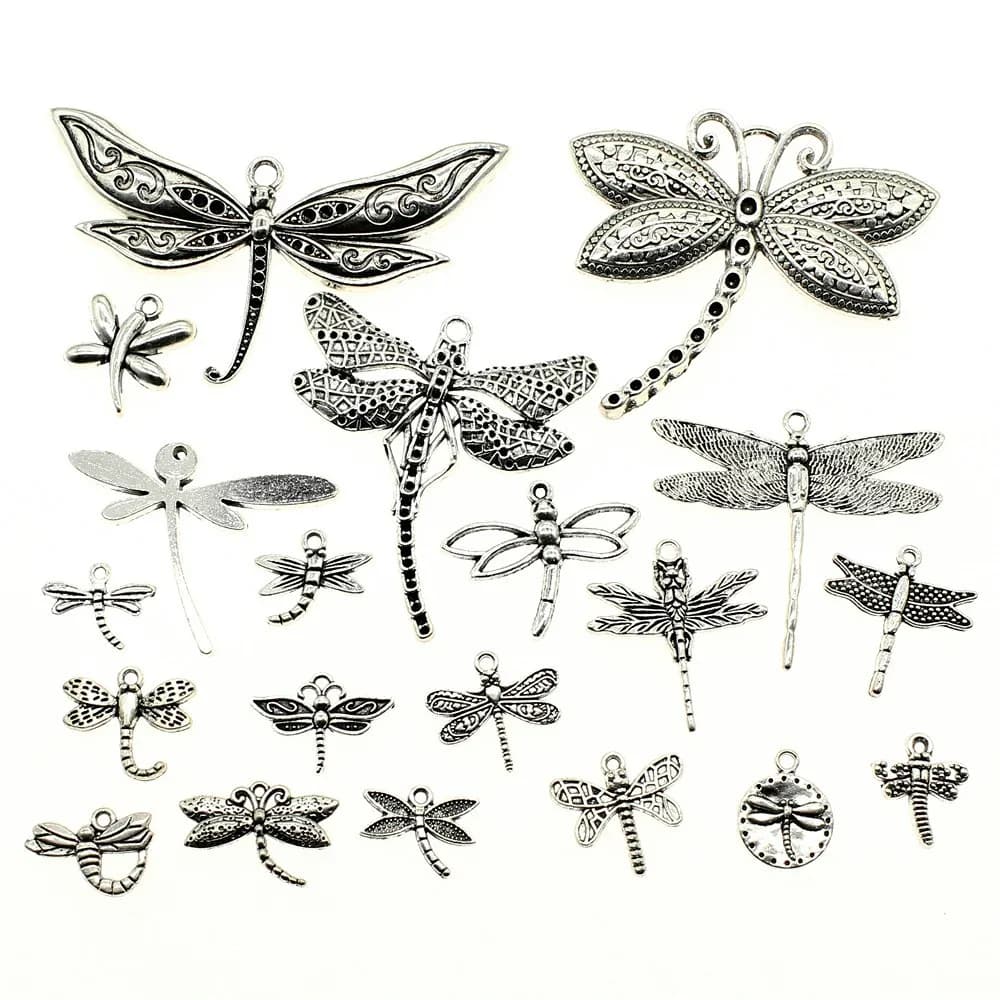 WYSIWYG 40g Mix Antique Silver Color Dragonfly Pendant For DIY Jewelry Making Handmade Jewelry Craft Findings