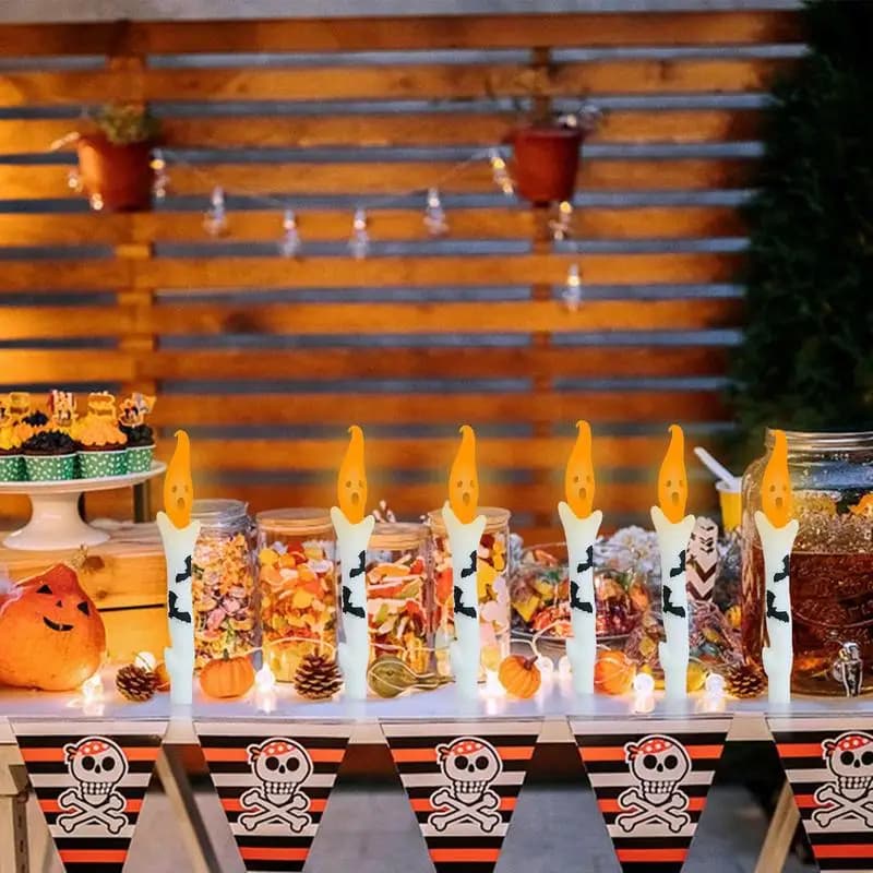 Halloween Dinner Table Decorations 10 Pieces Taper Candles Halloween Candlesticks Portable Horror Atmosphere Candle Set for Bay