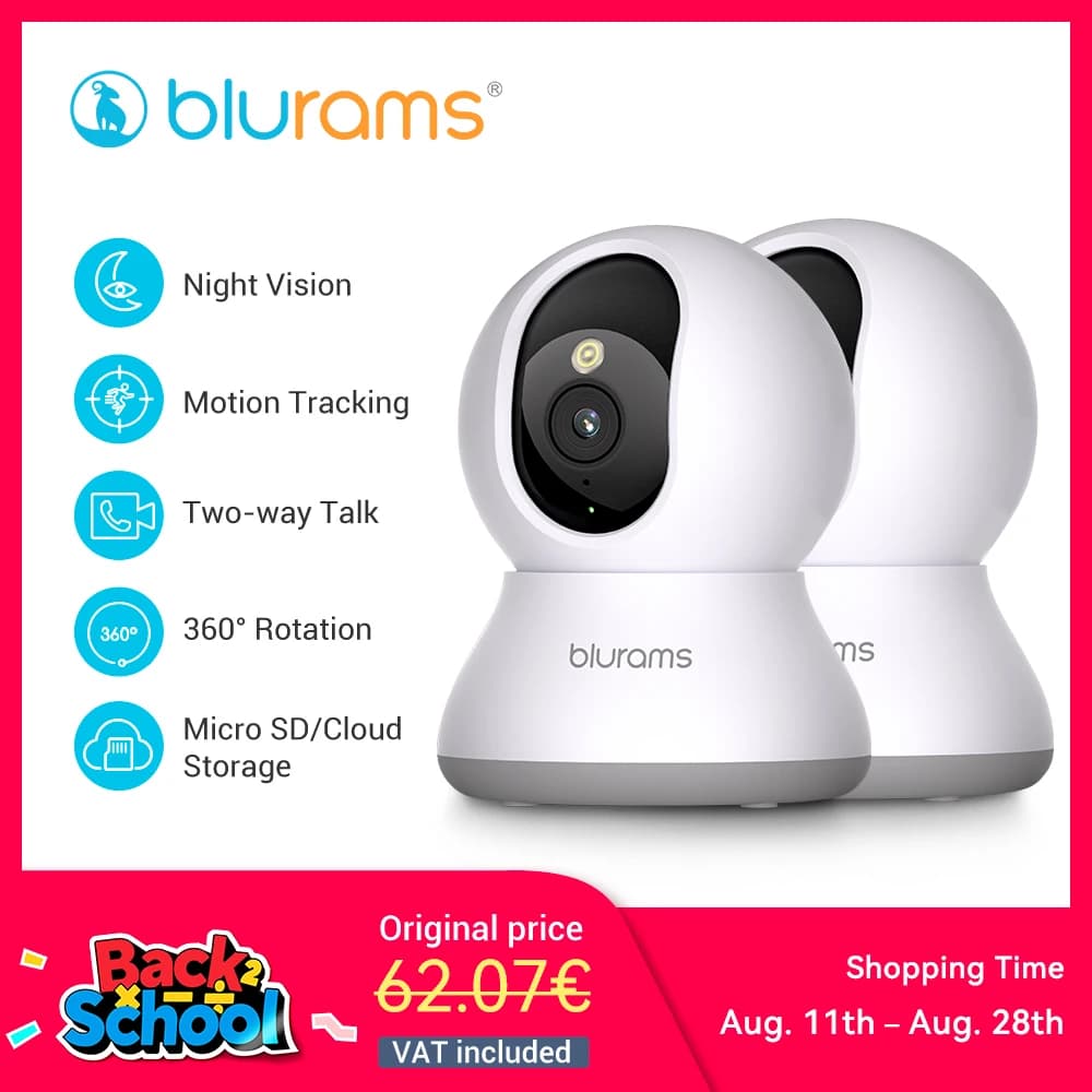 2 Pcs Blurams Indoor Security Camera 2K, Home Security Camera for Dog/Elder, Security Camera with One-Touch Call Update A31S-2pc