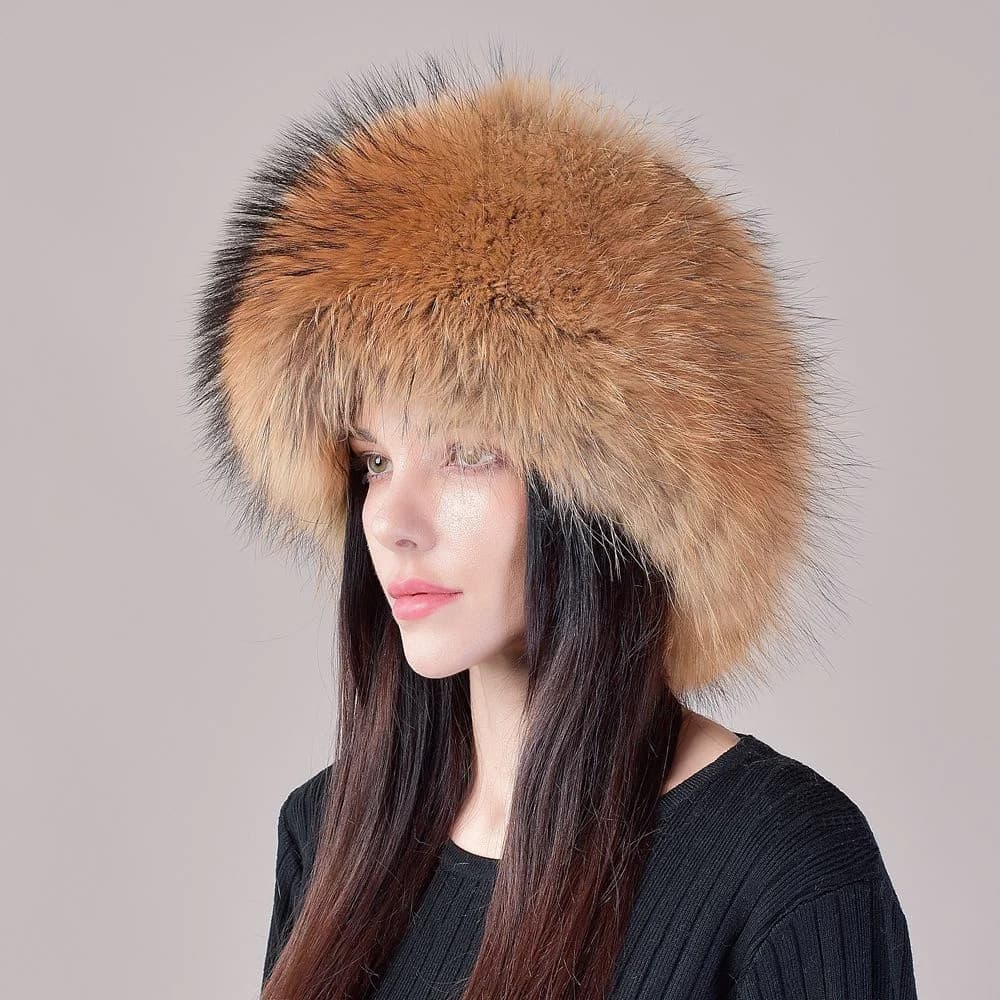 Hot Sale 100% Real Raccoon Fur Hat Women Caps Thick Fur Cap Winter Warm Hats Female Fashion For Women Hat With Earmnffs Foxs Hat