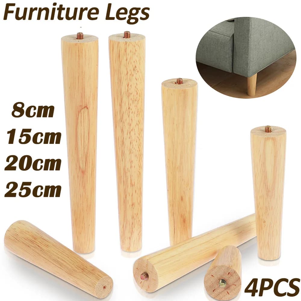 4Pcs Wooden Furniture Legs Solid Furniture Feet Oblique/Straight Table Feet Non-slip Sofa Bed Replacement Feets 8/15/20/25cm