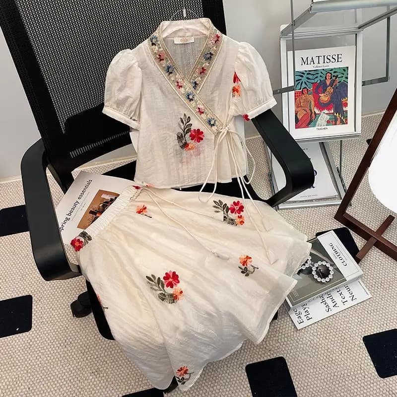 2024 Summer Girls Set Short Skirt Lace Pure Cotton Childrens Baby Two Piece Set Kids Clothes White Set Summer Clothes of Girls