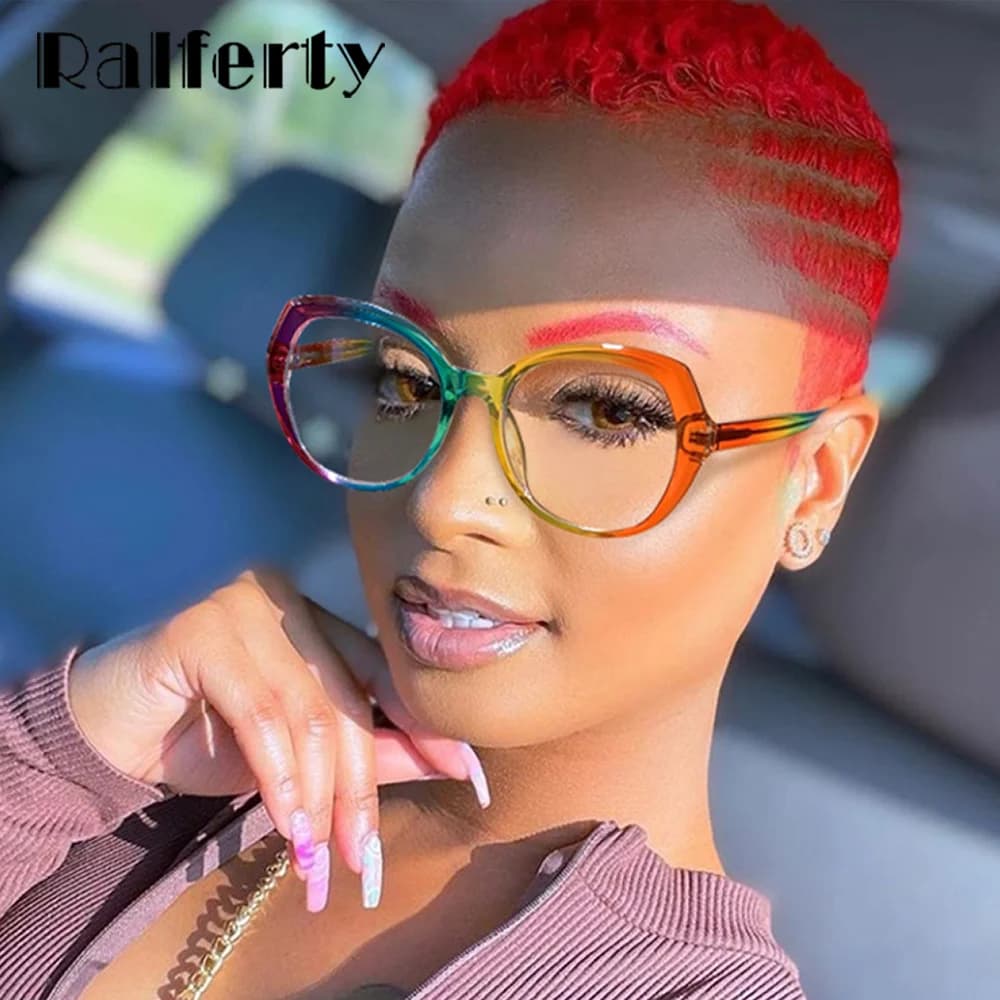 Ralferty Trendy TR90 Eyeglass Frames Women's Glasses Frames Colored Round Ladies Anti Blue Light Glasses No Medical 0 Diopter