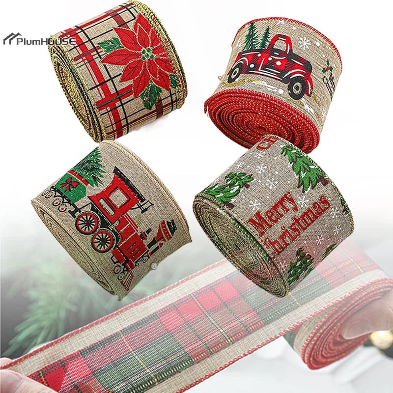 2m/Roll Christmas Printed DIY Ribbon Gift Wrapping Christmas Tree Decor Ribbon For DIY Wreath Bows Crafts 6.3cm