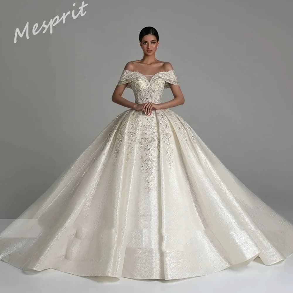 Customized Jiayigong Sparkle Exquisite Off-the-shoulder Ball Gown Cathedral Wedding Party Rhinestone Tulle S