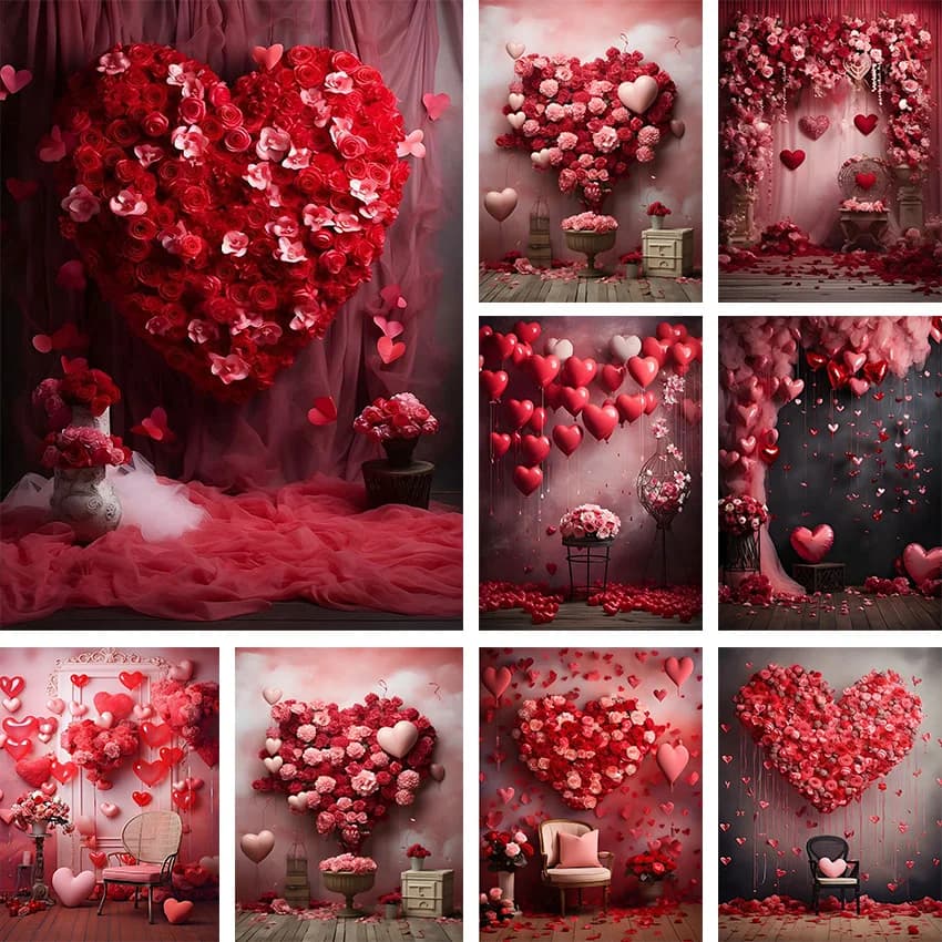 Mehofond Photography Background Valentine's Day Love Heart Flowers Kids Birthday Maternity Portrait Decor Backdrop Photo Studio