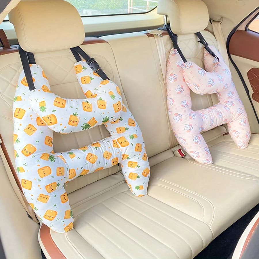 2-Pack Adorable Ultra-Soft Car Seat Pillows with Secure Belt - Ensures Peaceful Restful Naps on the Go - Enhanced Safety amagi