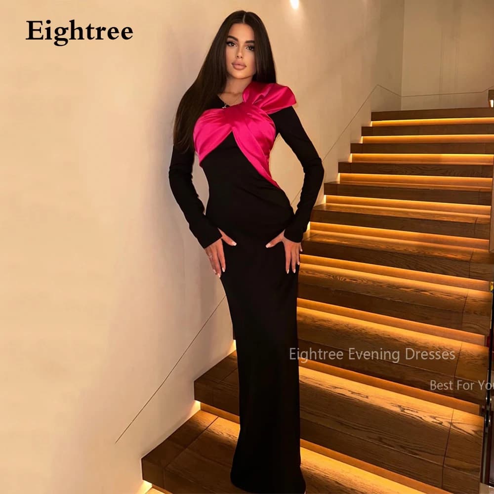 Eightree Sexy Black Fuschia Evening Dresses Long Sleeves Mermaid Formal Party Dress Special Occasion Prom Gowns Robe De Soirée