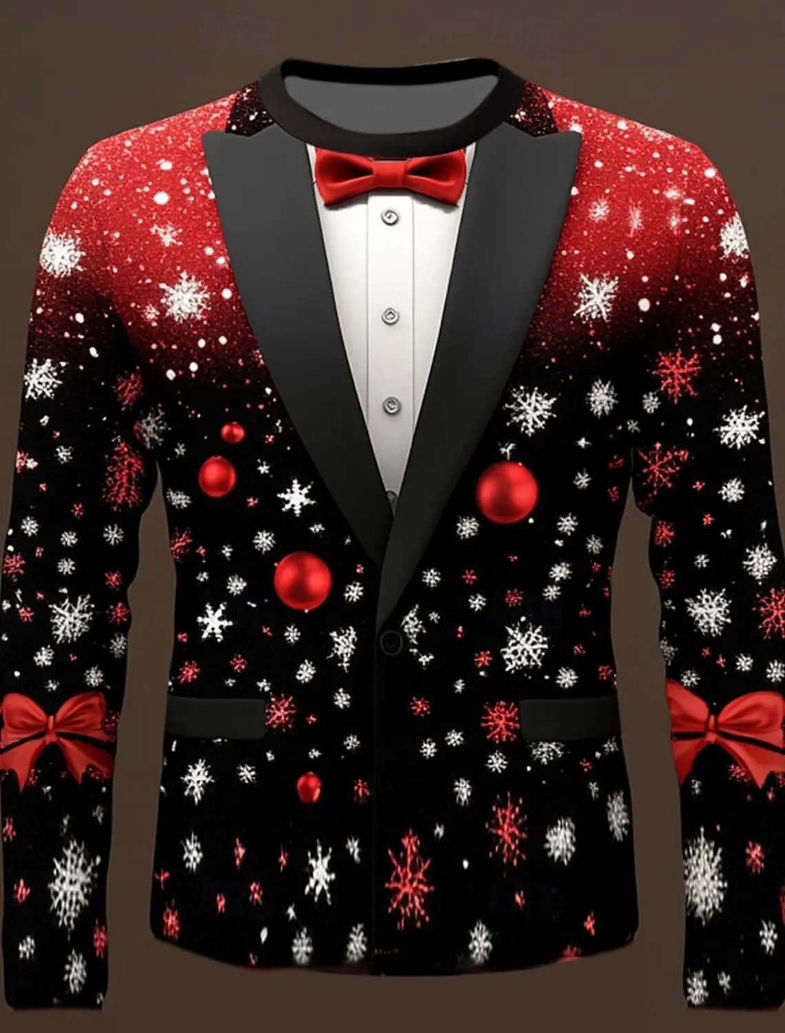Christmas Tree Snowflake Bow tie Men's 3D Print Crew Neck T shirt Tee Party Casual Christmas Theme T shirt Red Long Sleeve tops
