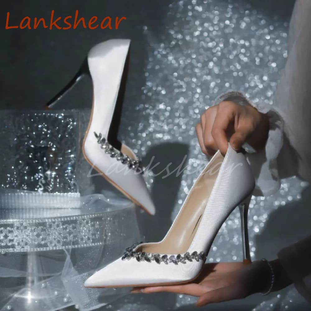 Rhinestone Pointed Toe Women Pumps Fashion Shallow Summer Stiletto Heels Solid Slip On Niche Design Women Shoes New Arrivals