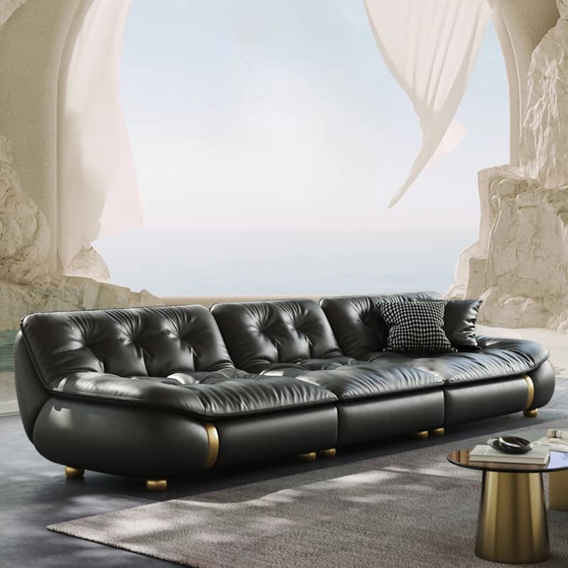 Modern Genuine Leather Sofas Black Italian Designer Luxury Floor Sofa Loveseat Living Room Woonkamerbanken Furniture Home
