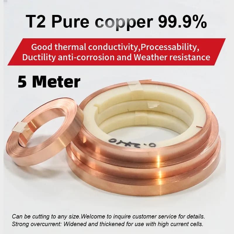 5M/Roll 99.9% T2 Copper Strip Strap For Energy Storage Spot Welder 18650 21700 Lithium Battery Connection Copper Strip Welding