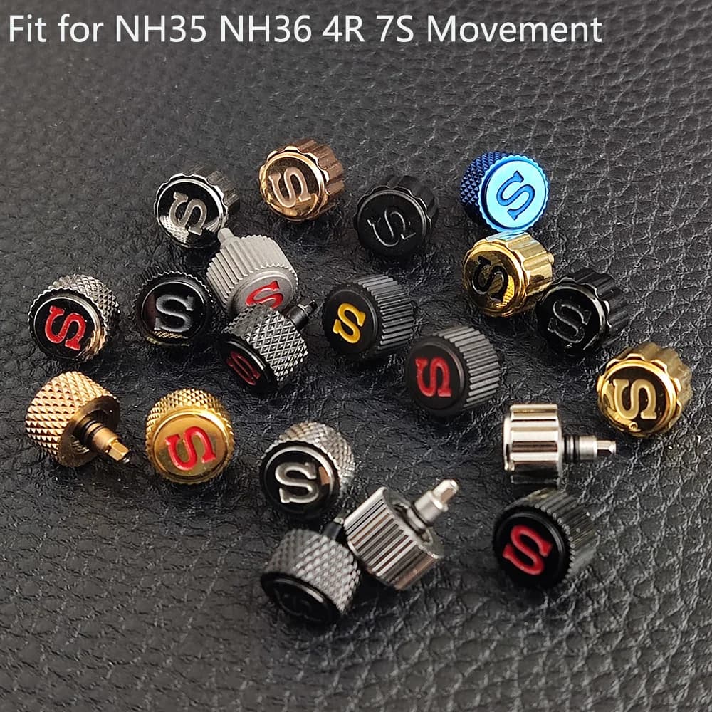 SKX007 Watch Crowns 7mm s Crowns Silver/Rose/Black/Gold/Blue NH35 Watch Crowns Watch Parts Replacement S Crown for NH36 4R35 4R