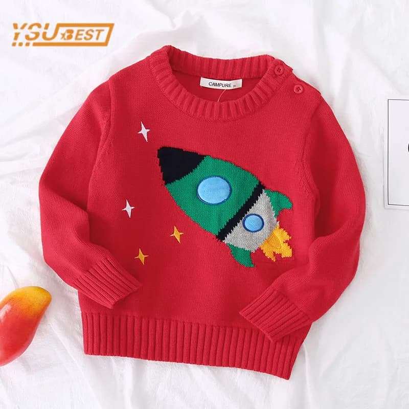 Christmas Kids Baby Boys Girls Long Sleeve Cartoon Rocket Pullover Sweaters Casual Autumn Baby Boy Girl Knit Children's Sweaters