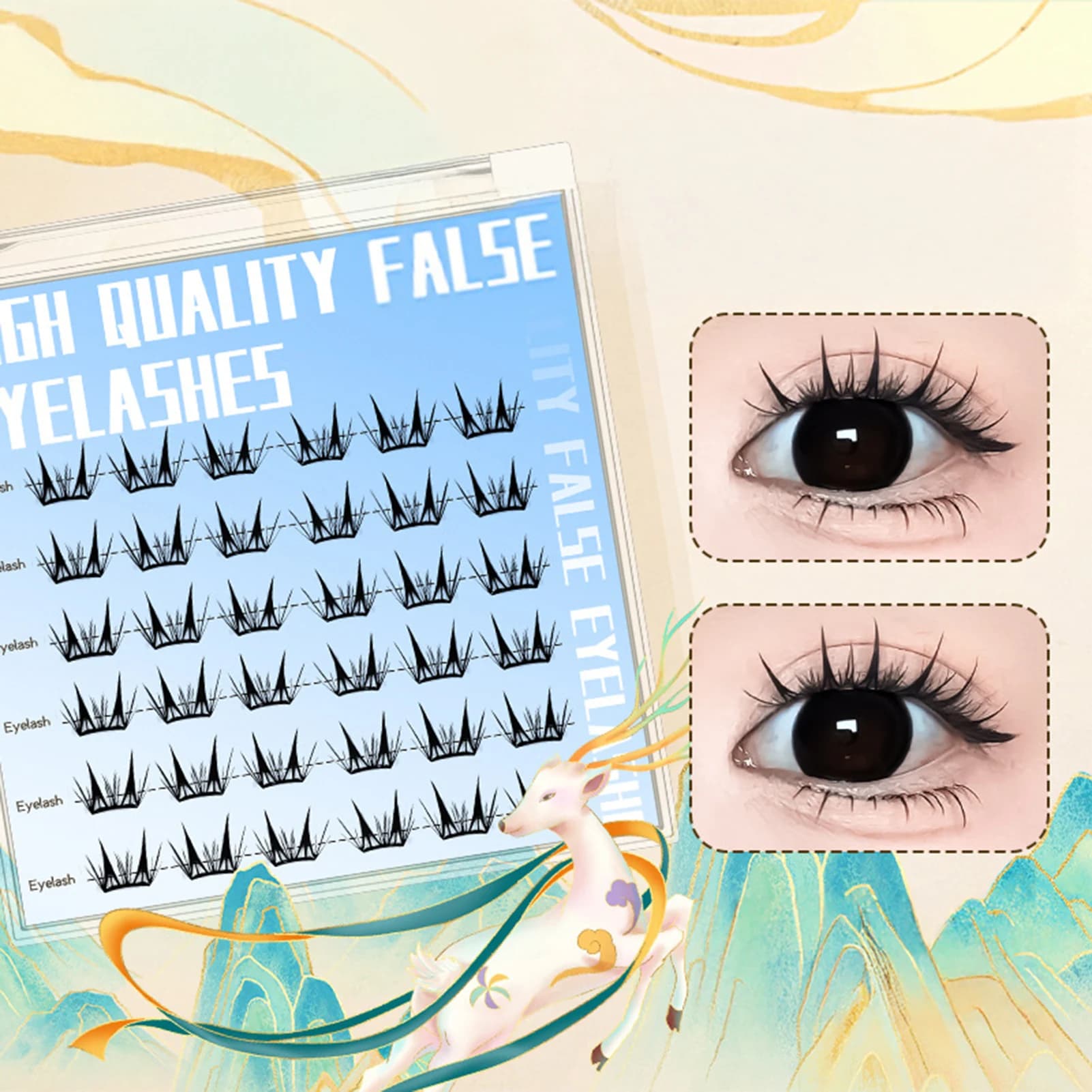 1box C Curl Individual Eyelashes Natural Fluffy Anime Lash Clusters Women's Group Segmented False Eyelash Free-glue DIY Eyelash