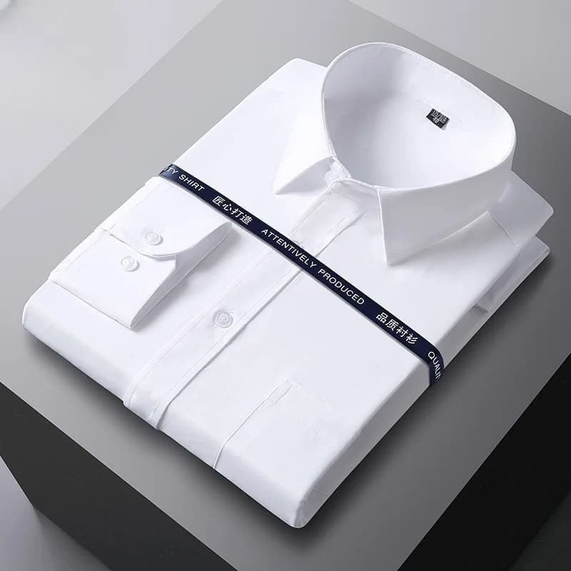 Men Formal Shirt Long Sleeve Office Solid Color Anti-Wrinkle Fashion Business Pocket White Social Pocket OfficeWhite Shirt S-5XL