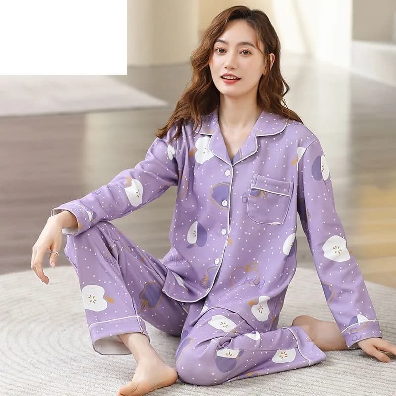 100% Pure Cotton Pajamas Suit Women's Spring Autumn New Loose Long Sleeved Pants Pijamas Home Clothing Two-piece Female Nightie