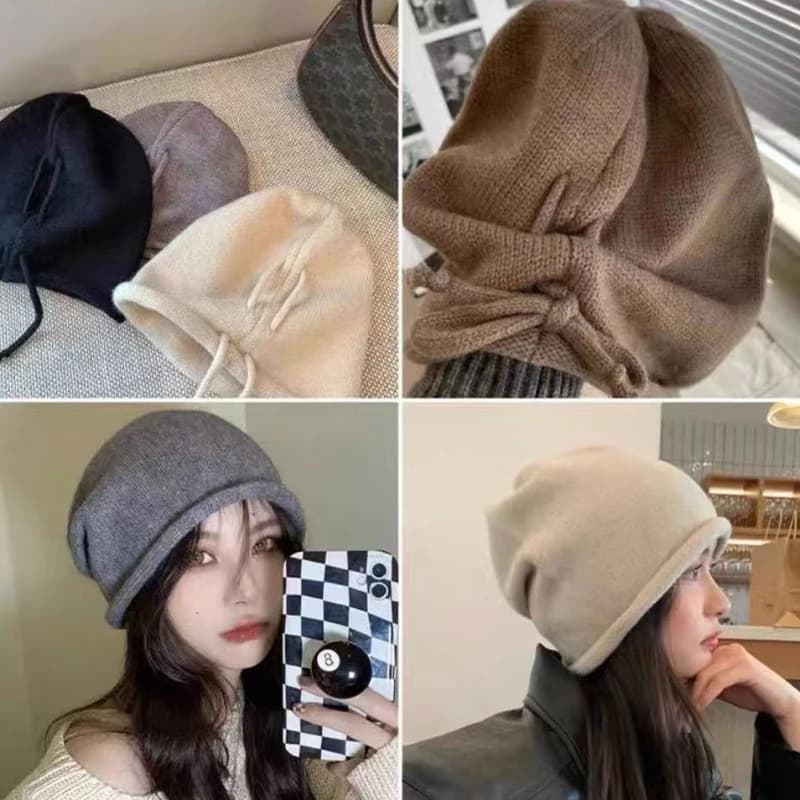 Warm Knitted Baggy Beanie Hat Women Men Drawstring Kpop Slouchy Wool Cap Winter Spring Soft Skullcaps Outdoor Windproof Bonnet