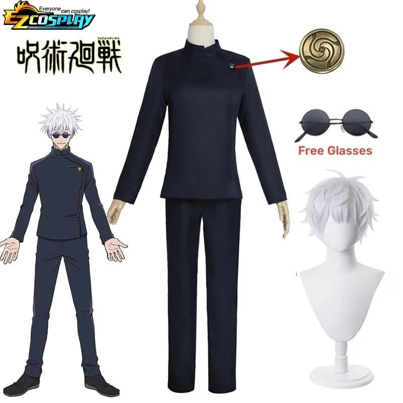 Gojo Satoru Cosplay Uniform Jujutsu Kaisen Gojo Satoru Cosplay Costume High School Uniform Wig Suit Halloween Costumes for Men