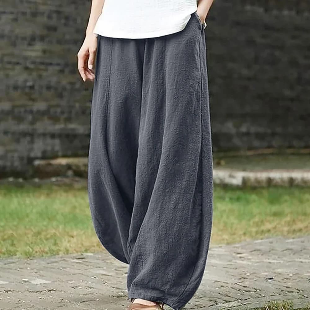 Spring Summer 2025 Cotton Linen Style Bloomers Wide Leg Pants Women Vintage Full Length Elegent Pants Solid Elasitic Waist S-5XL