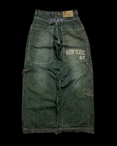 Streetwear 90s Jeans Y2K Hip Hop Letter Embroidered Classic Retro Baggy Jeans Pants Mens Womens High Waist Wide Leg Trousers