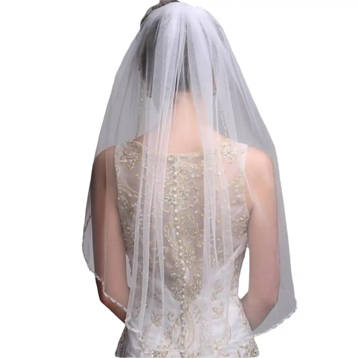 One Layer Bridal Veils With Comb Elbow Length Tulle Beaded Edge Short Wedding veil