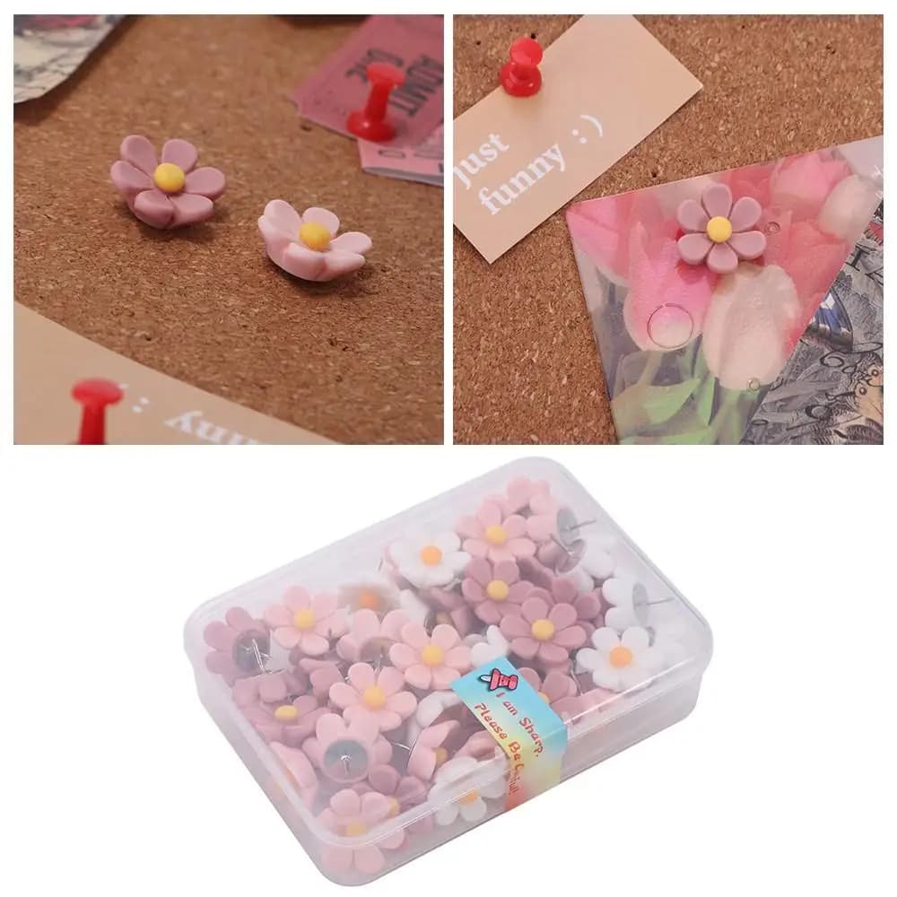 20/30/50Pcs Creative Six-Petal Flower Pushpins DIY Resin Colored Push Pins Reusable Photo Wall Decor Board Push Pin Corkboard