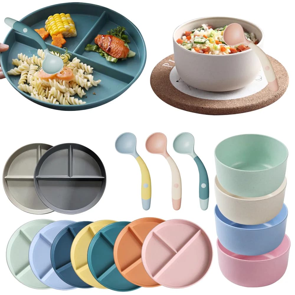 Children's Dinner Plate Bowl Spoon Set Tableware Set Fruit Snacks Desserts Breakfast Plate Drop Resistance Baby Feeding Dishes