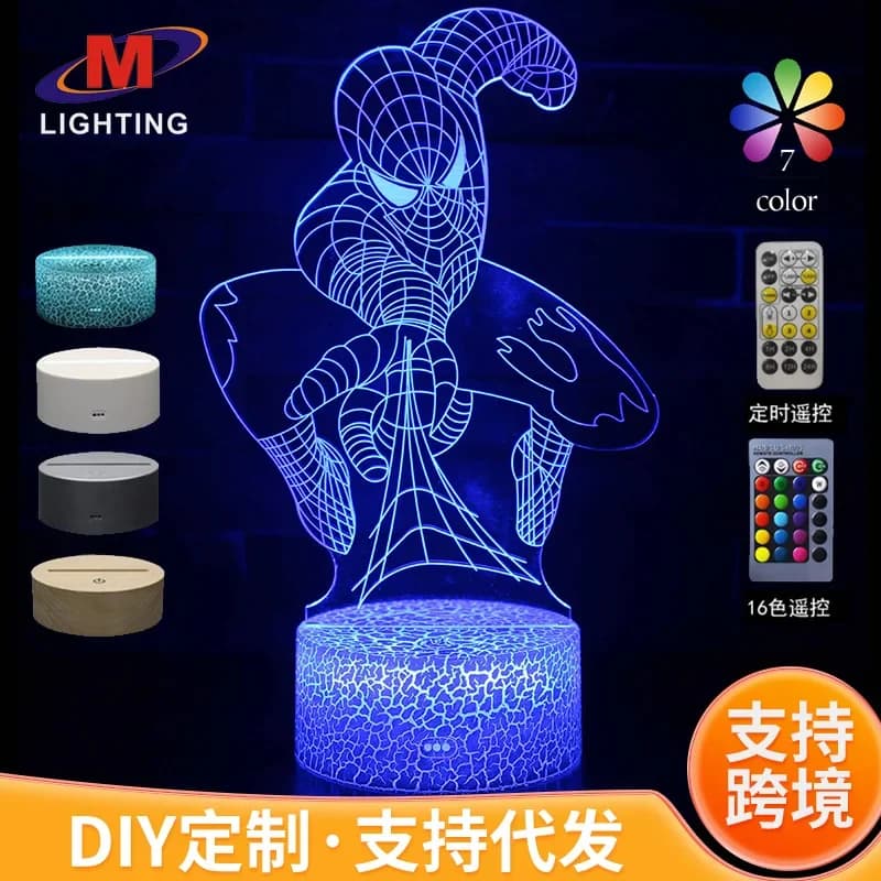Cartoon 7 Colours 16 Colours Spider-Man Series Originality Colorful 3D Action Figures Visual Lamp Bedside Ornament Accessories