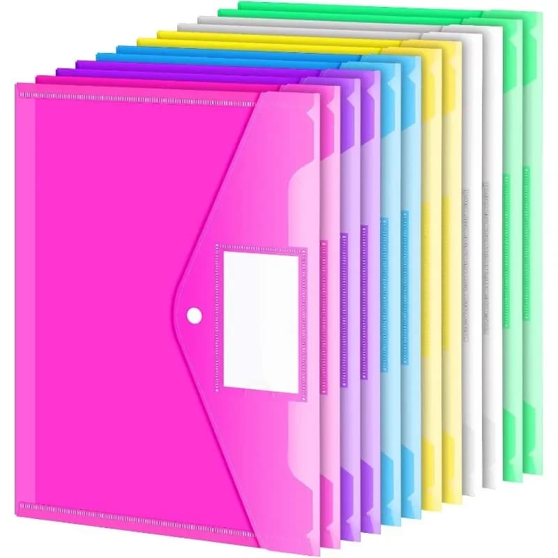 10/5pcs A4 Folders Plastic Envelopes Clear File Folder for Document Poly File with Label Pocket Snap Button for Office Organizer