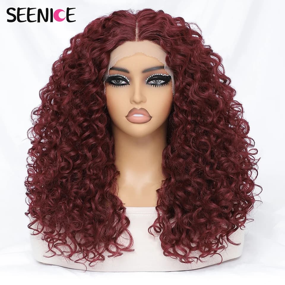 Synthetic Brown Afro Kinky Curly Wig Lace Front Wigs For Black Women Female Blonde Ginger Heat Resistant Natural Daily