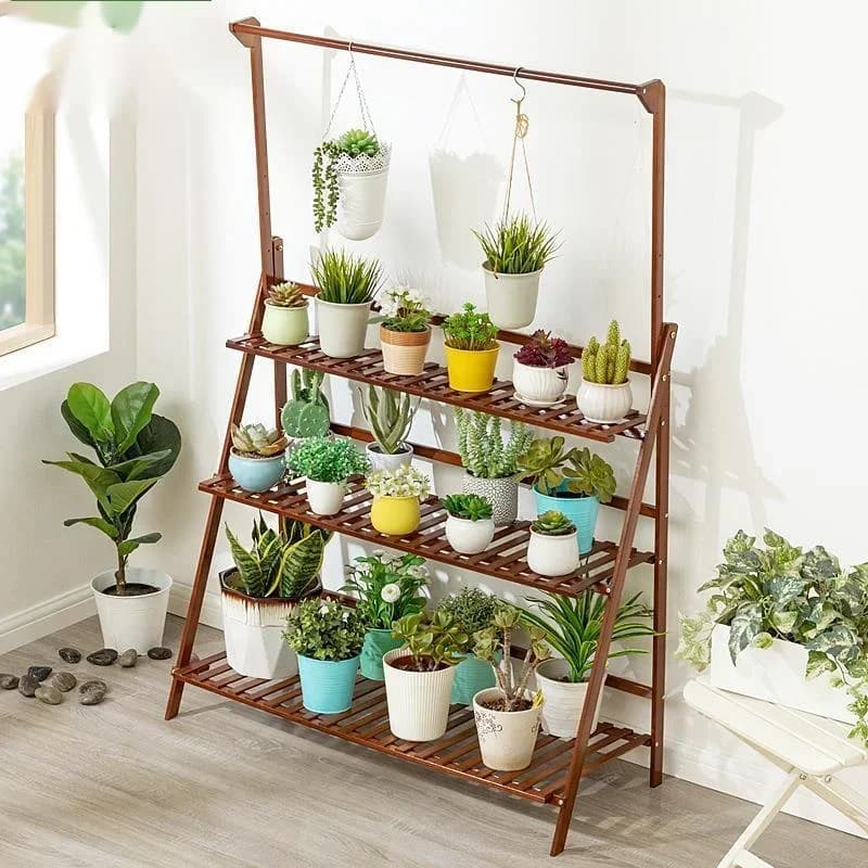 Solid Wood Plant Stand Multi-Layer Hanging Flower Shelf for Balcony Succulent Rack for Living Room or Orchid Display