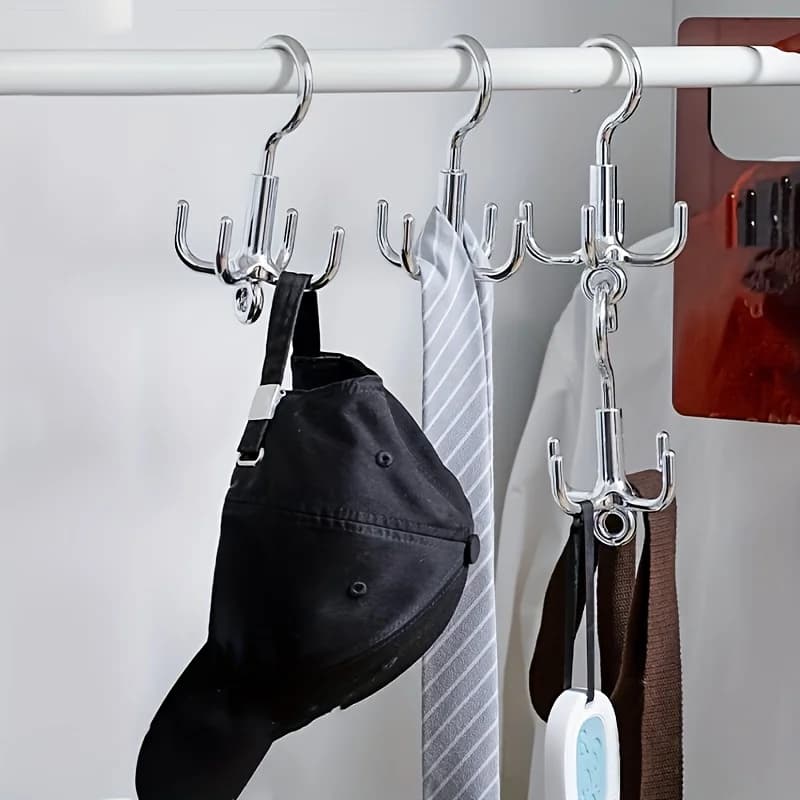 1Pc Multifunctional Rotating Clothes Hook, Punch Free 4-Claw Rotation Coat Hanger, Belt Organizer, Scarf Storage Rack, Wardrobe
